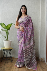 New Designer Hand Block Print Maheshwari Silk Saree (BFMSARE50)