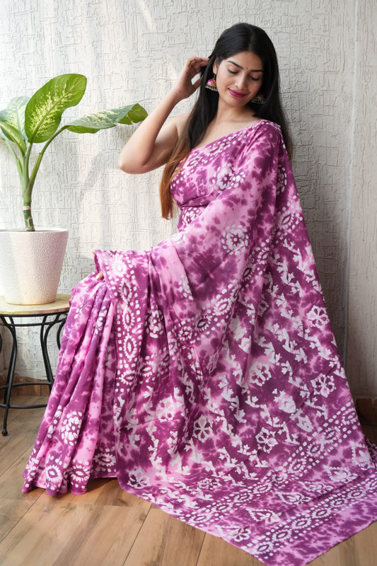 Purple Tie Dye Cotton Saree – Soft Cotton Saree for Women (BFCS51)