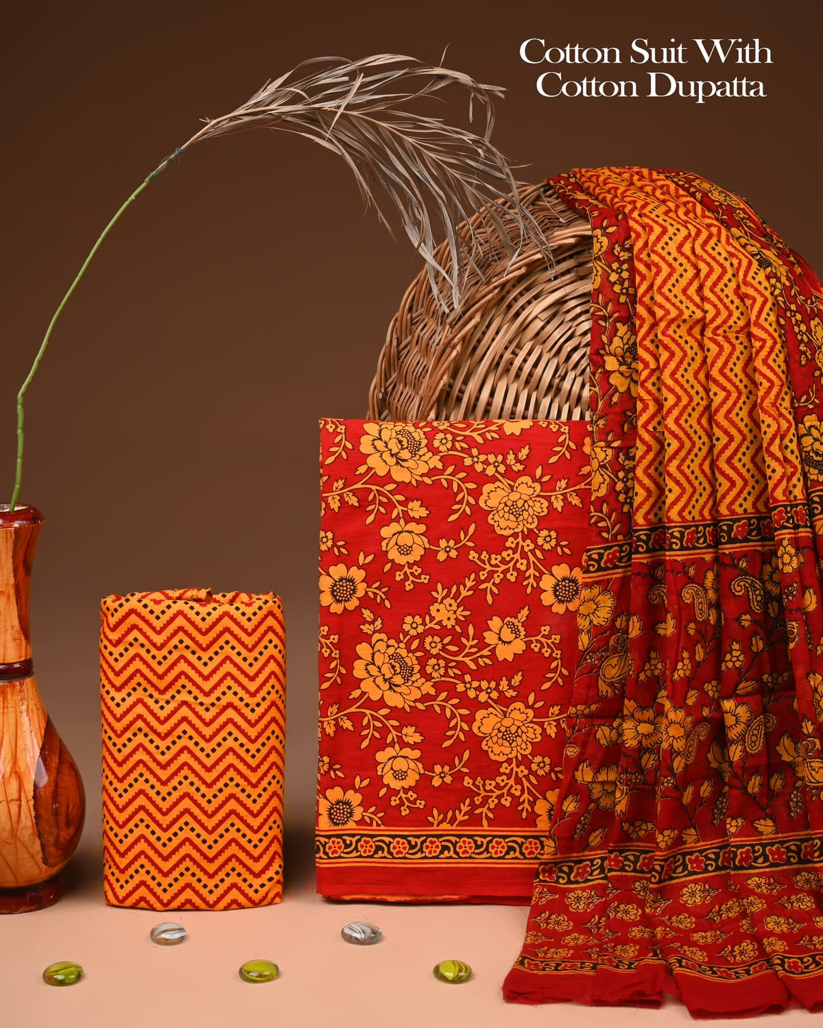Exclusive Hand Block Cotton Suit With Cotton Dupatta l
