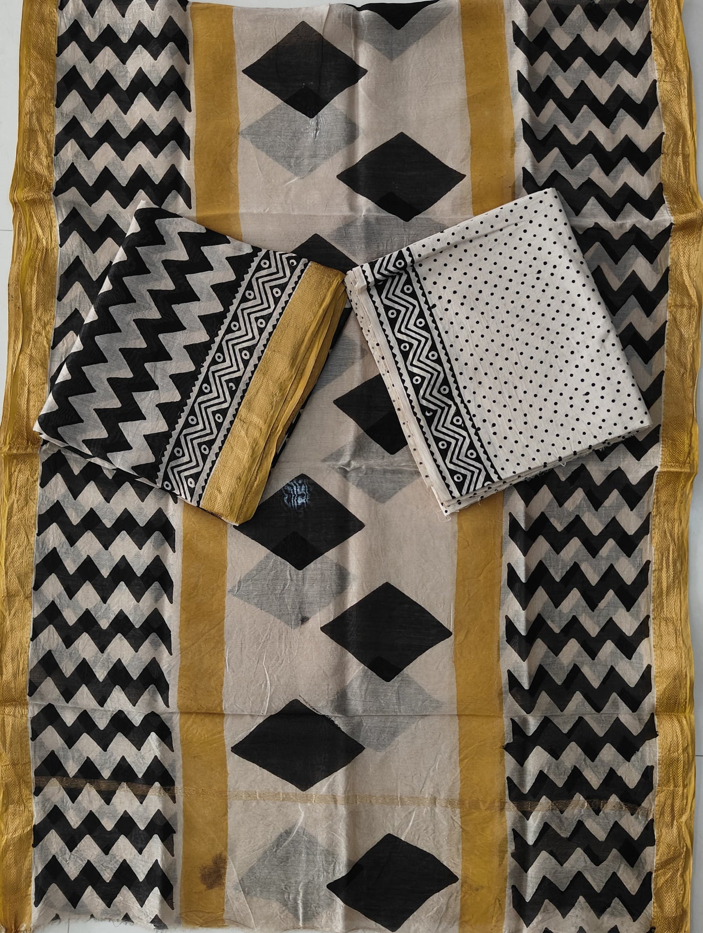 Premium Hand Block Printed Maheshwari Silk Suit(BFMAH77)
