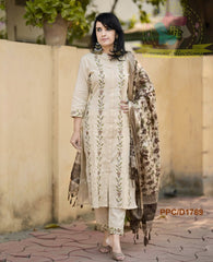 classy embroidery handloom set with khadi silk floral banarasi print duppta handloom cotton kurti with embroidery work