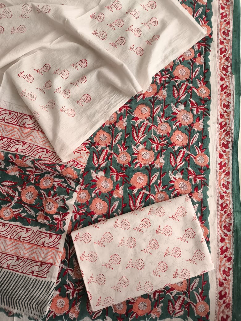 Exclusive Hand Block Cotton Suit With Cotton Dupatta(BFCOT20)