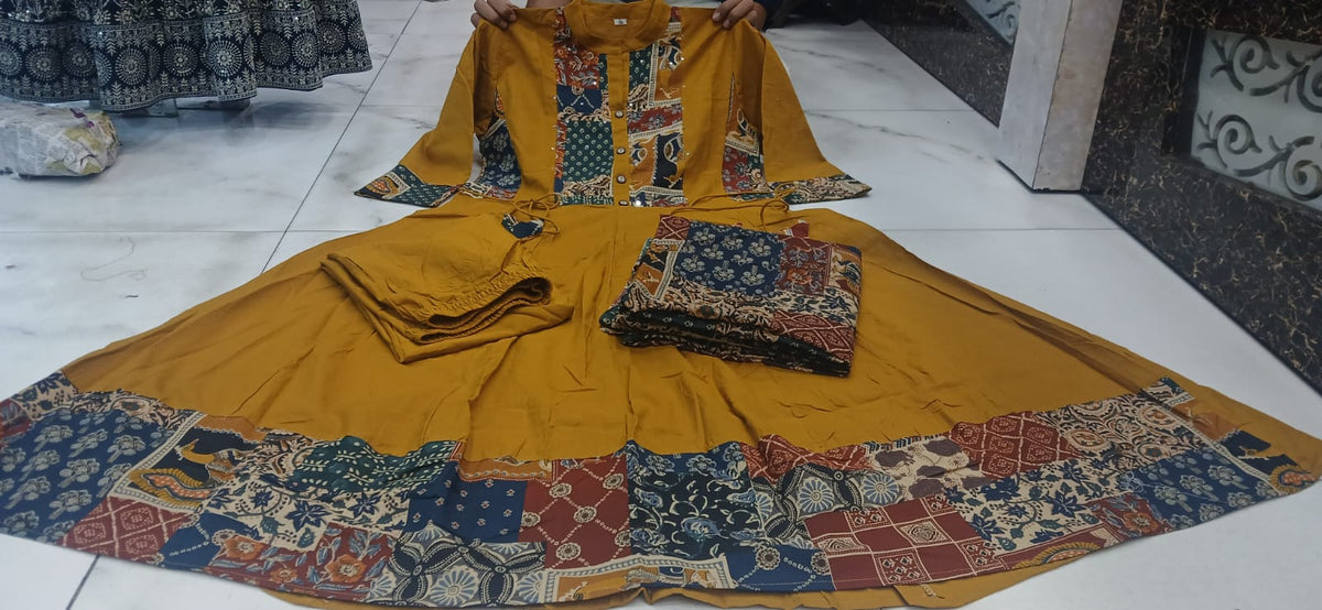 Mustard Yellow Premium Cotton Anarkali Suit for Women