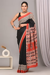 Traditional Authentic Hand Block Printed Pure Organic Cotton Sarees With matching Blouse
