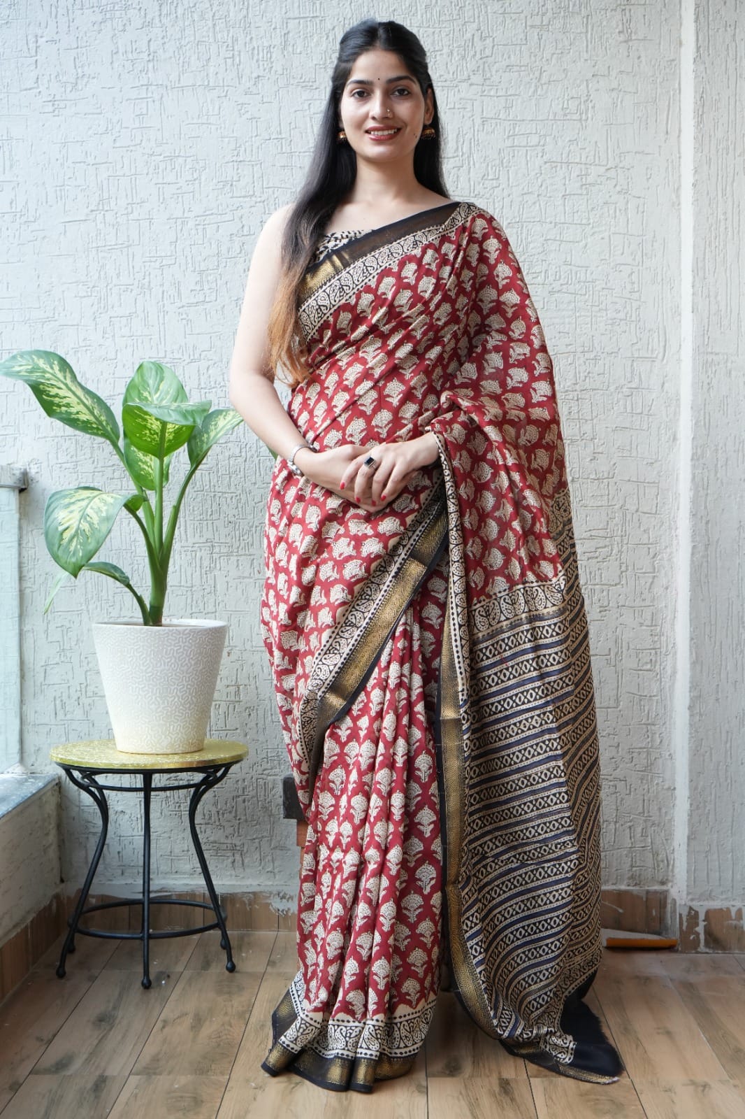 New Designer Hand Block Print Maheshwari Silk Saree (BFMSARE05)