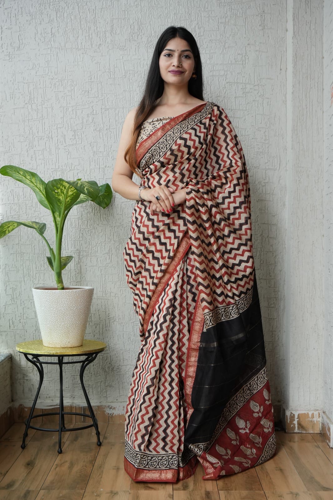 New Designer Hand Block Print Maheshwari Silk Saree (BFMSARE76)