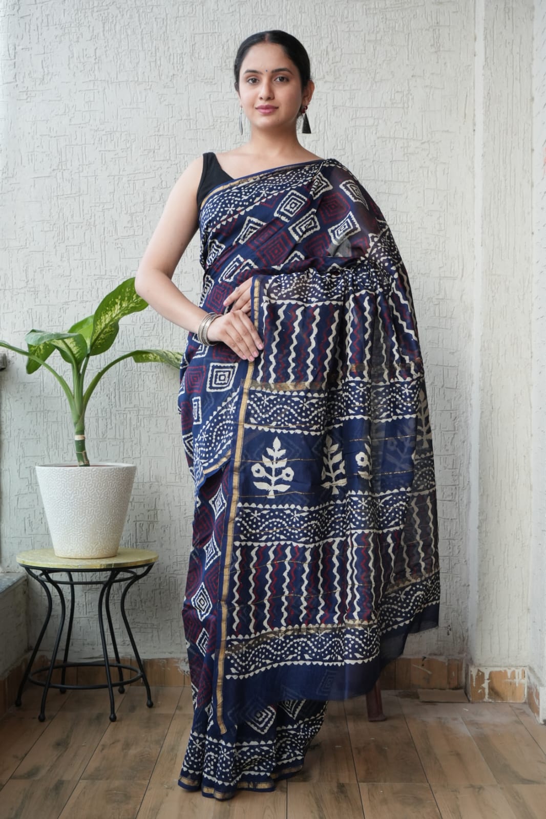 New Designer Hand Block Print Chanderi Silk Saree(BFCS63)