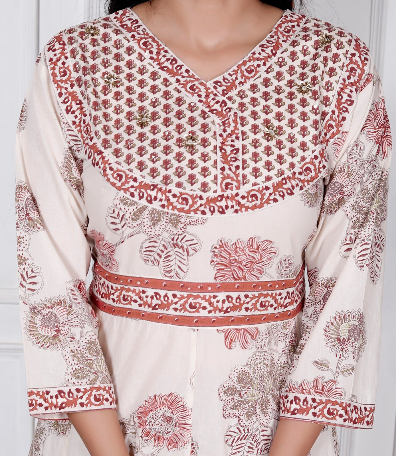 Maroon Floral Print Premium Cotton Anarkali Suit Set