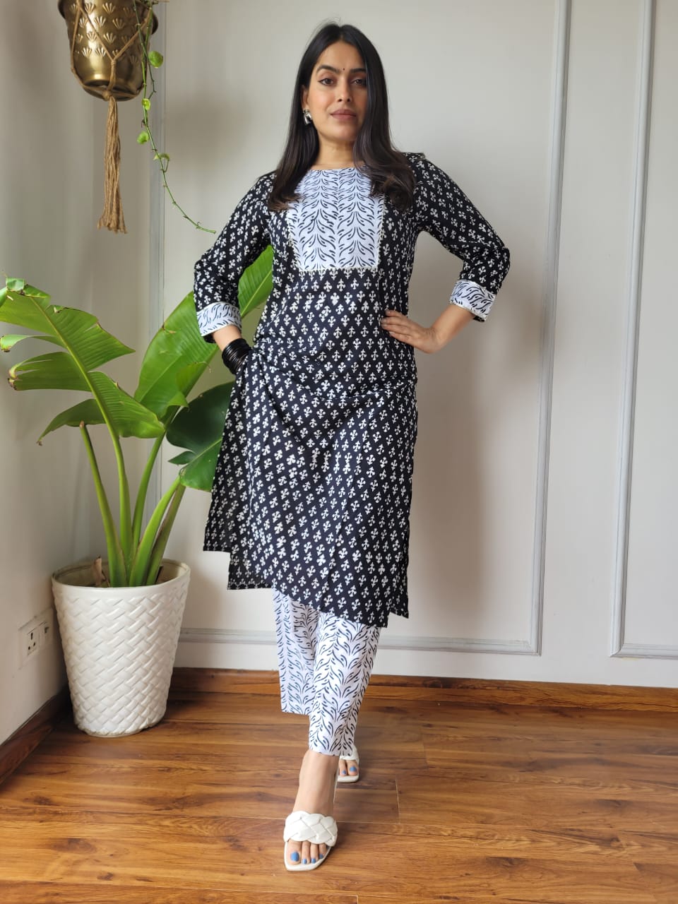 Black White Printed Kurta Pant Set for Women | Designer Ethnic Wear Set