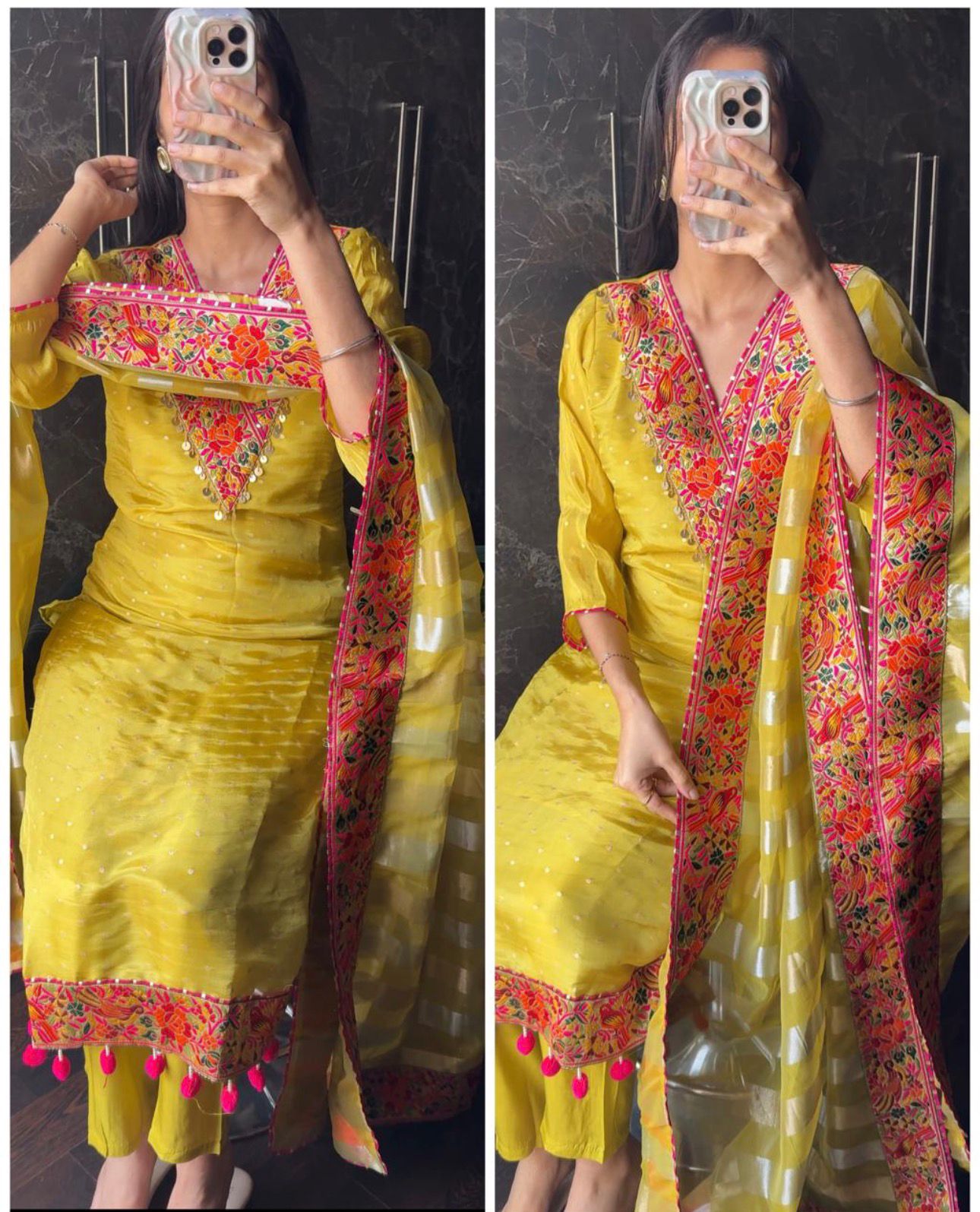 Yellow Chanderi Jacquard Embroidered Kurta Set with Dupatta