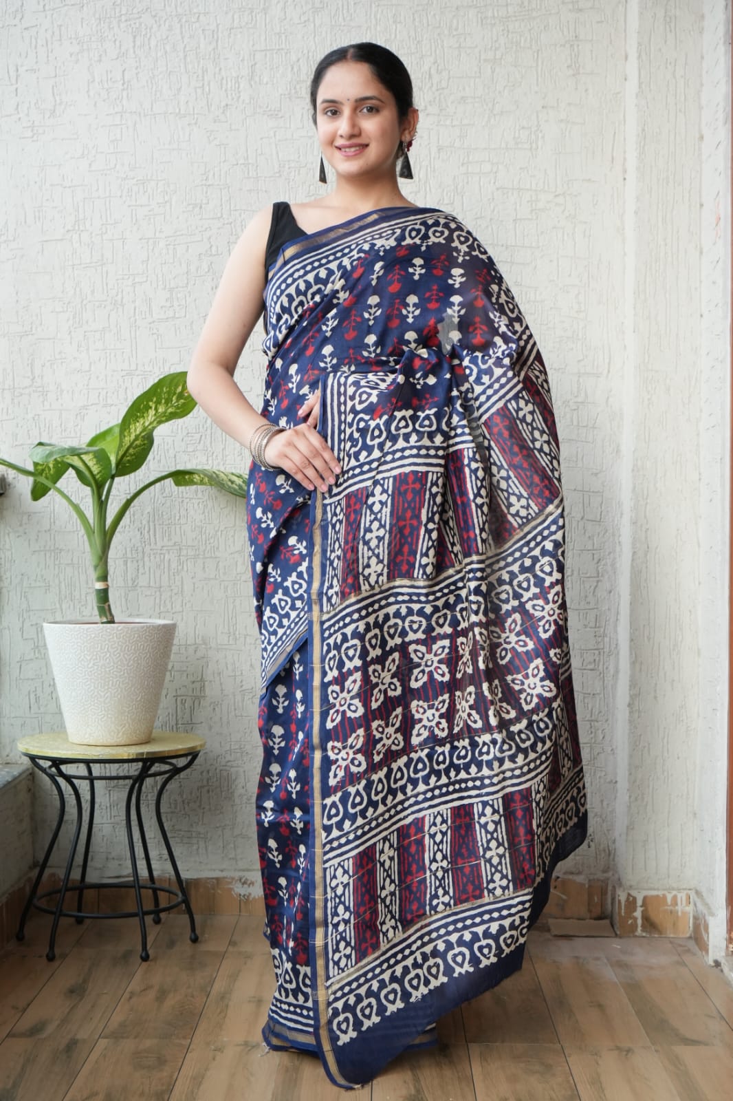 New Designer Hand Block Print Chanderi Silk Saree(BFCS64)