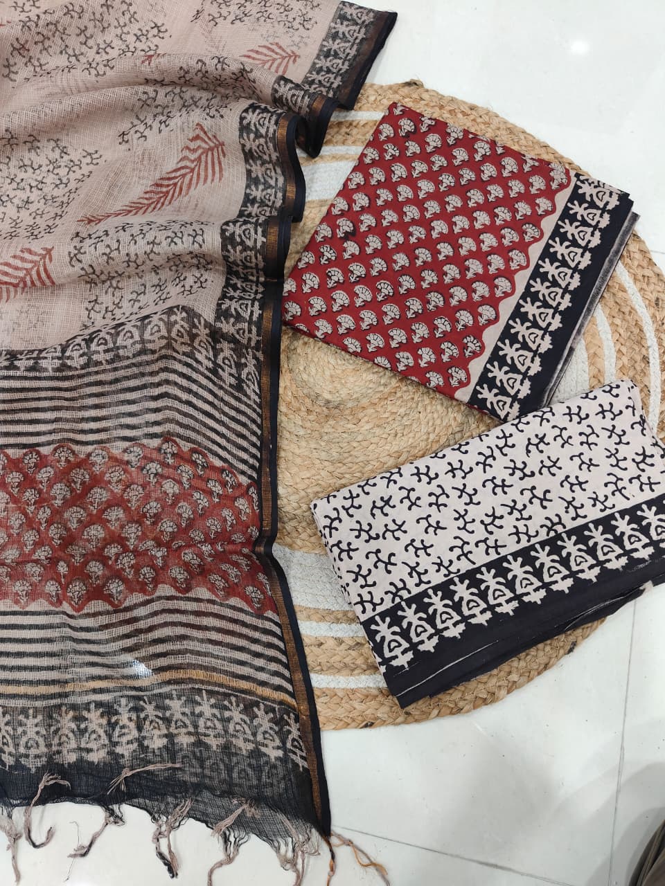 Premium Sanganeri Printed Cotton Suit With Kota Doria Duppta(BFCOTKD52)