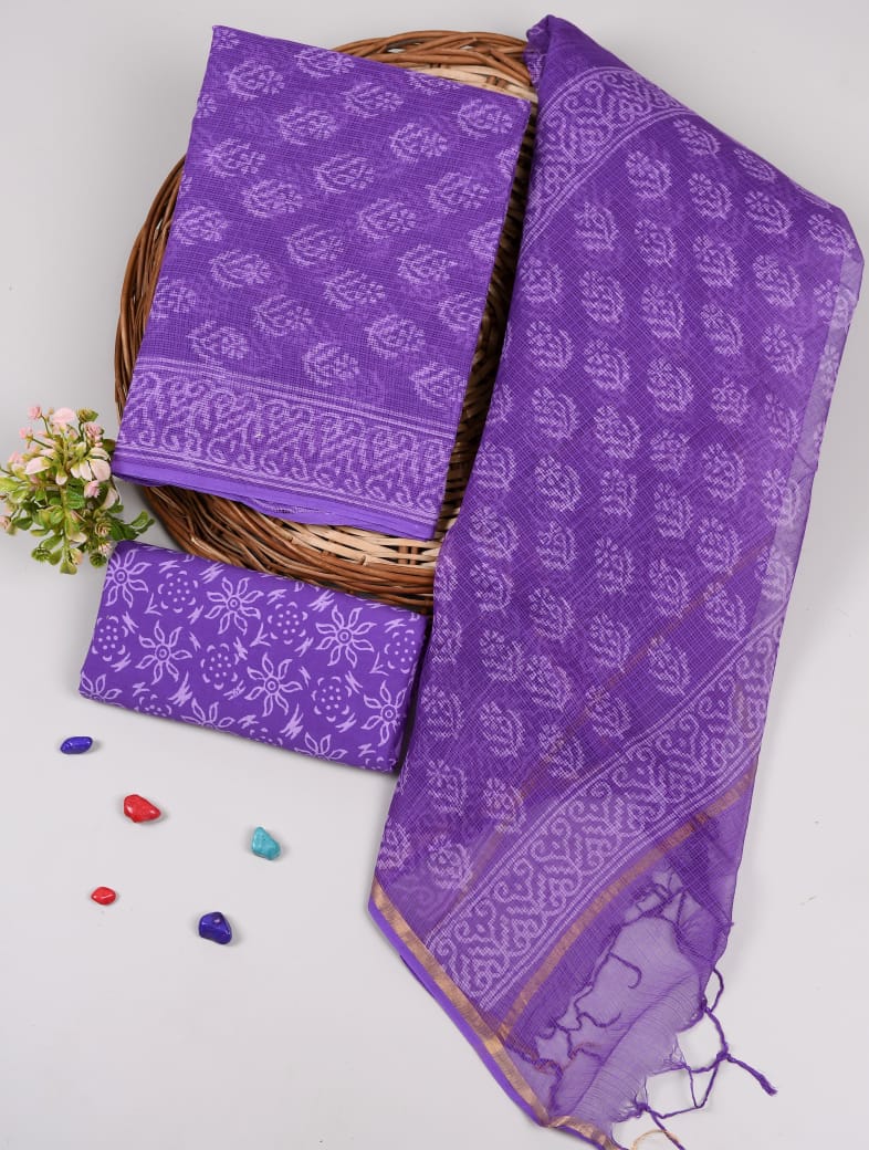 Purple Ethnic Printed kota doriya suit set (BFFKO44)