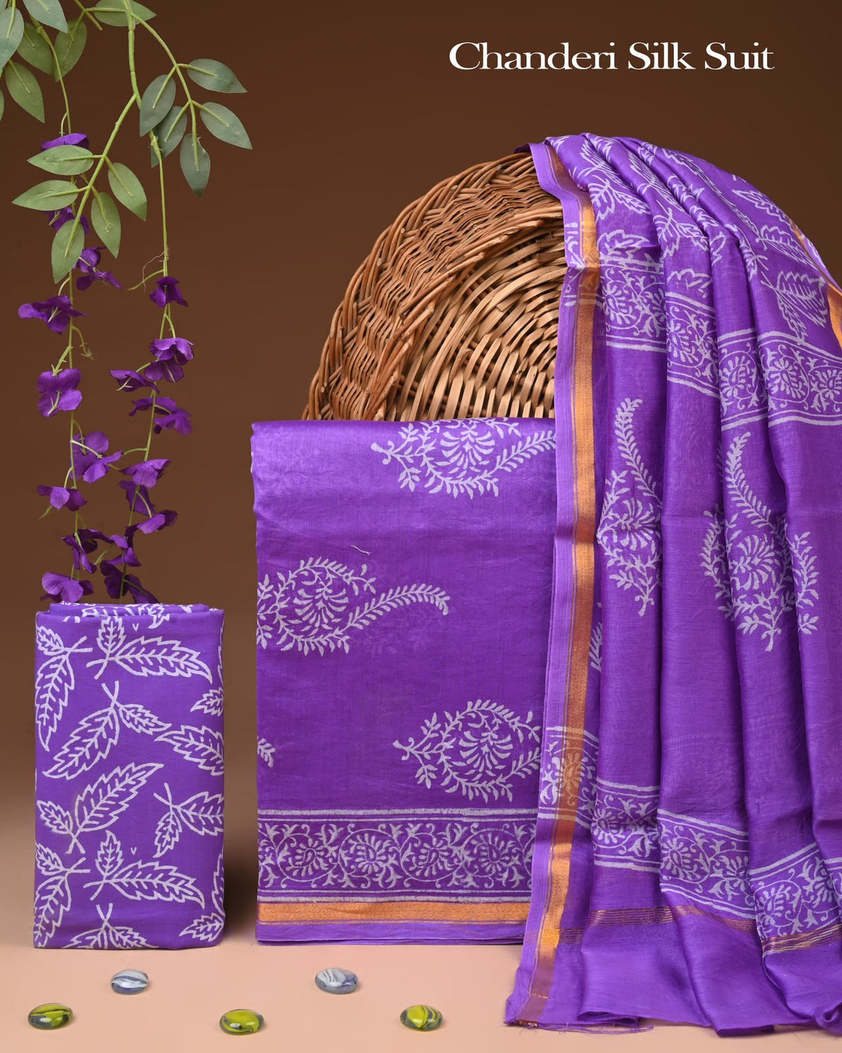 EXCLUSIVE HAND BLOCK CHANDERI SILK SUIT SET WITH CHANDERI DUPATTA