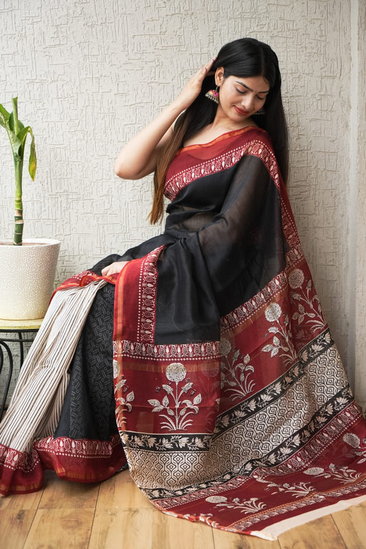 New Designer Hand Block Print Chanderi Silk Saree(BFCS80)