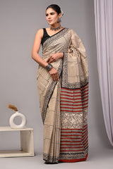 Traditional Authentic Hand Block Printed Pure Organic Cotton Sarees With matching Blouse
