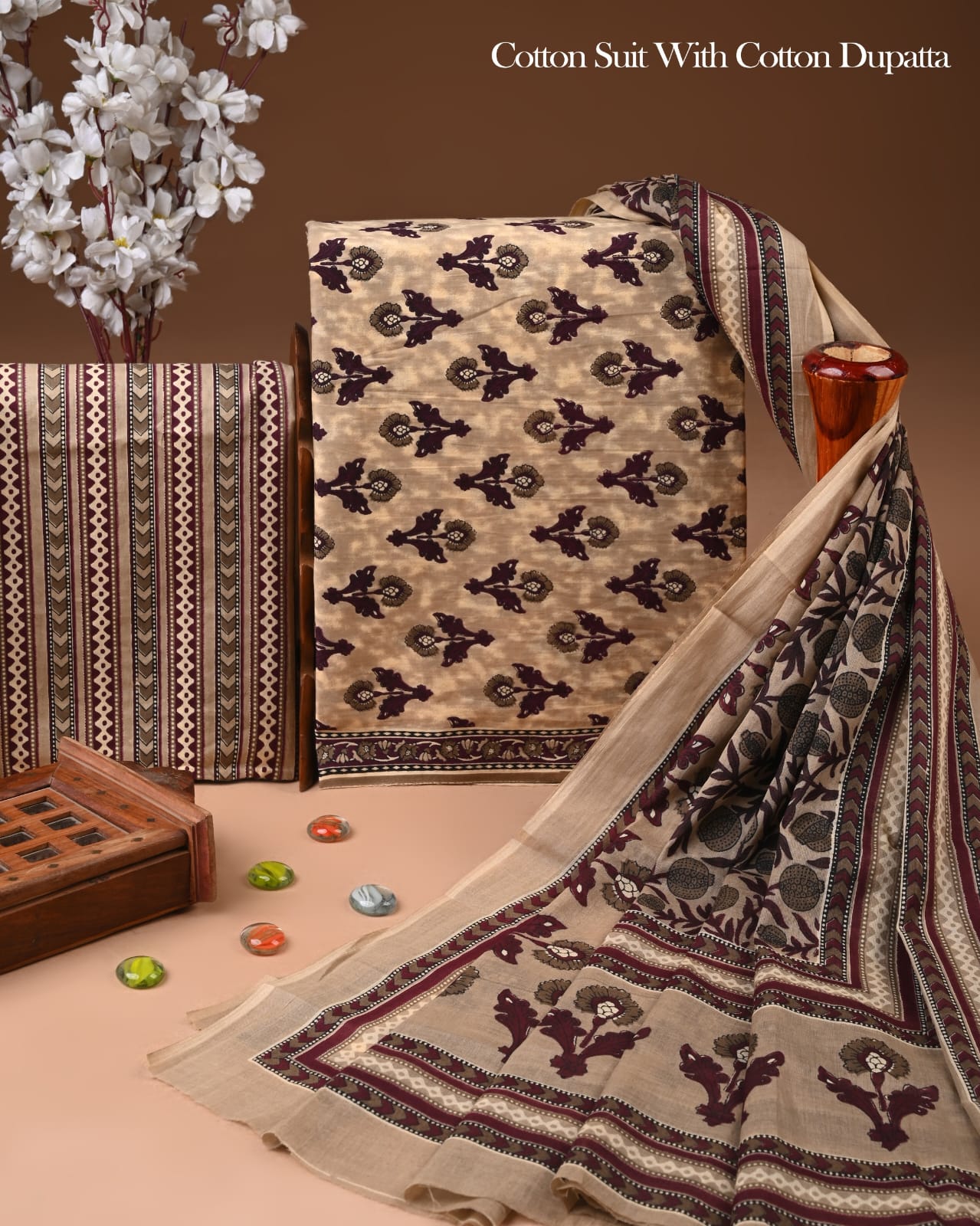 Exclusive Hand Block Cotton Suit With Cotton Dupatta(BFCOT167)