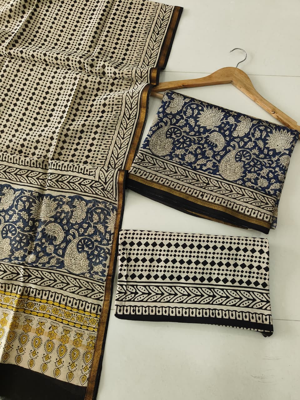 EXCLUSIVE HAND BLOCK CHANDERI SILK SUIT SET WITH CHANDERI DUPATTA