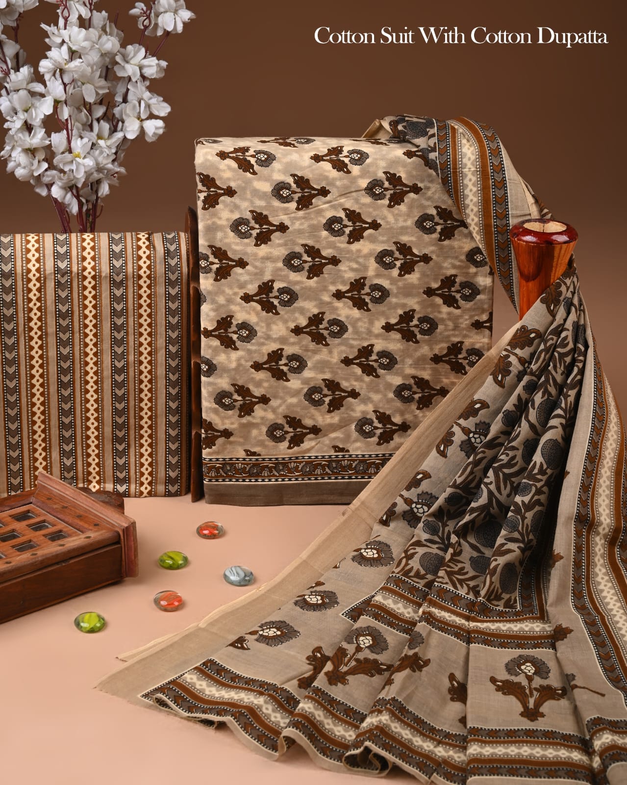 Exclusive Hand Block Cotton Suit With Cotton Dupatta(BFCOT166)
