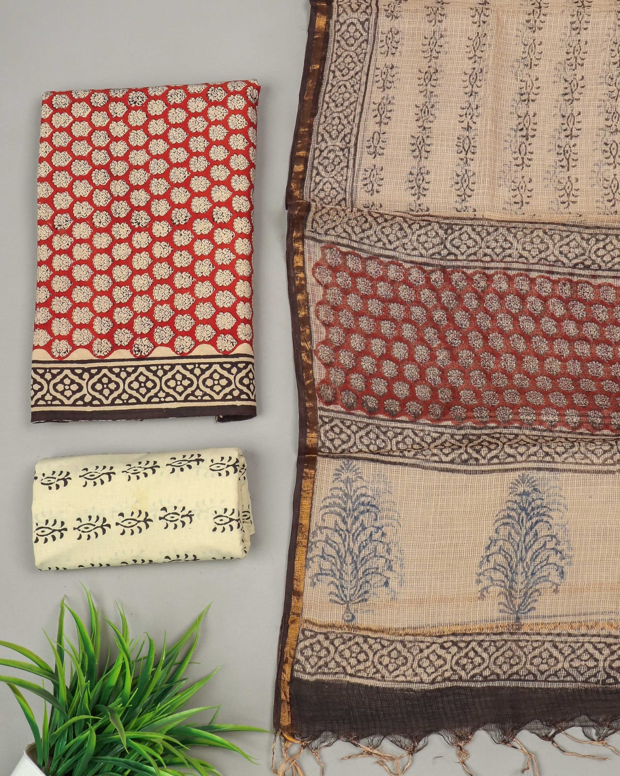 Premium Sanganeri Printed Cotton Suit With Kota Doria Duppta(BFCOTKD18)