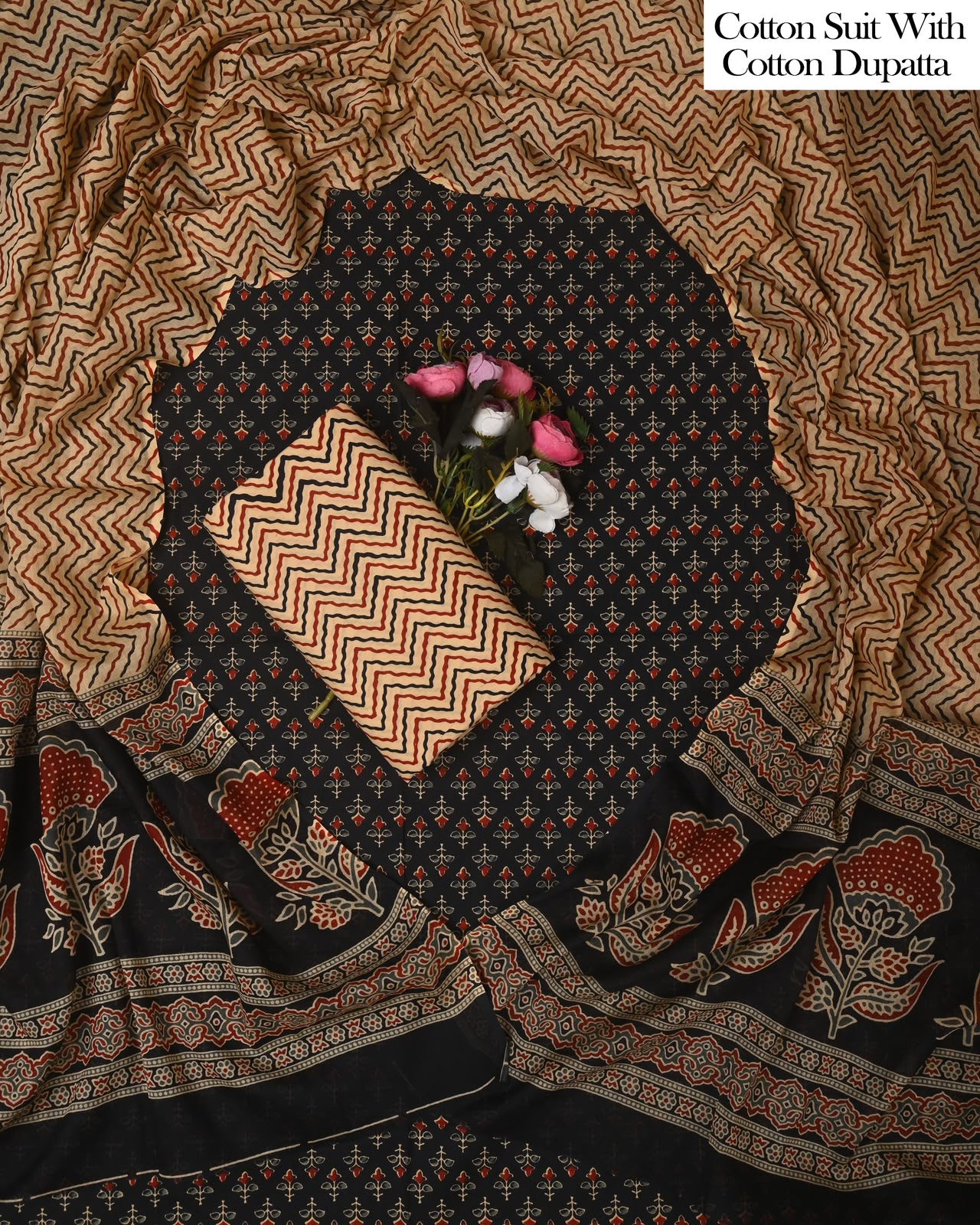 Exclusive Hand Block Cotton Suit With Cotton Dupatta(BFCOT197)