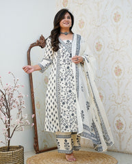 New loral Motif Printed Cotton kurta Set the kurta and Pleated Salwar and Soft Cotton Dupatta