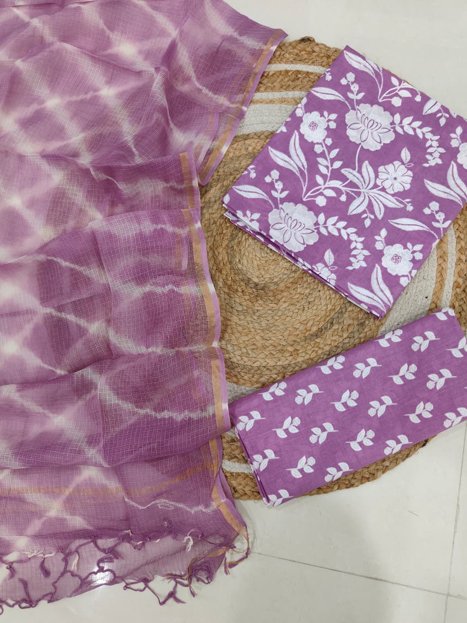 Premium Sanganeri Printed Cotton Suit With Kota Doria Duppta(BFCOTKD41)