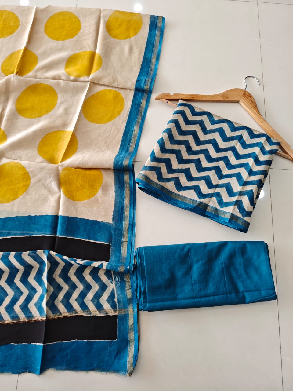 EXCLUSIVE HAND BLOCK CHANDERI SILK SUIT SET WITH CHANDERI DUPATTA