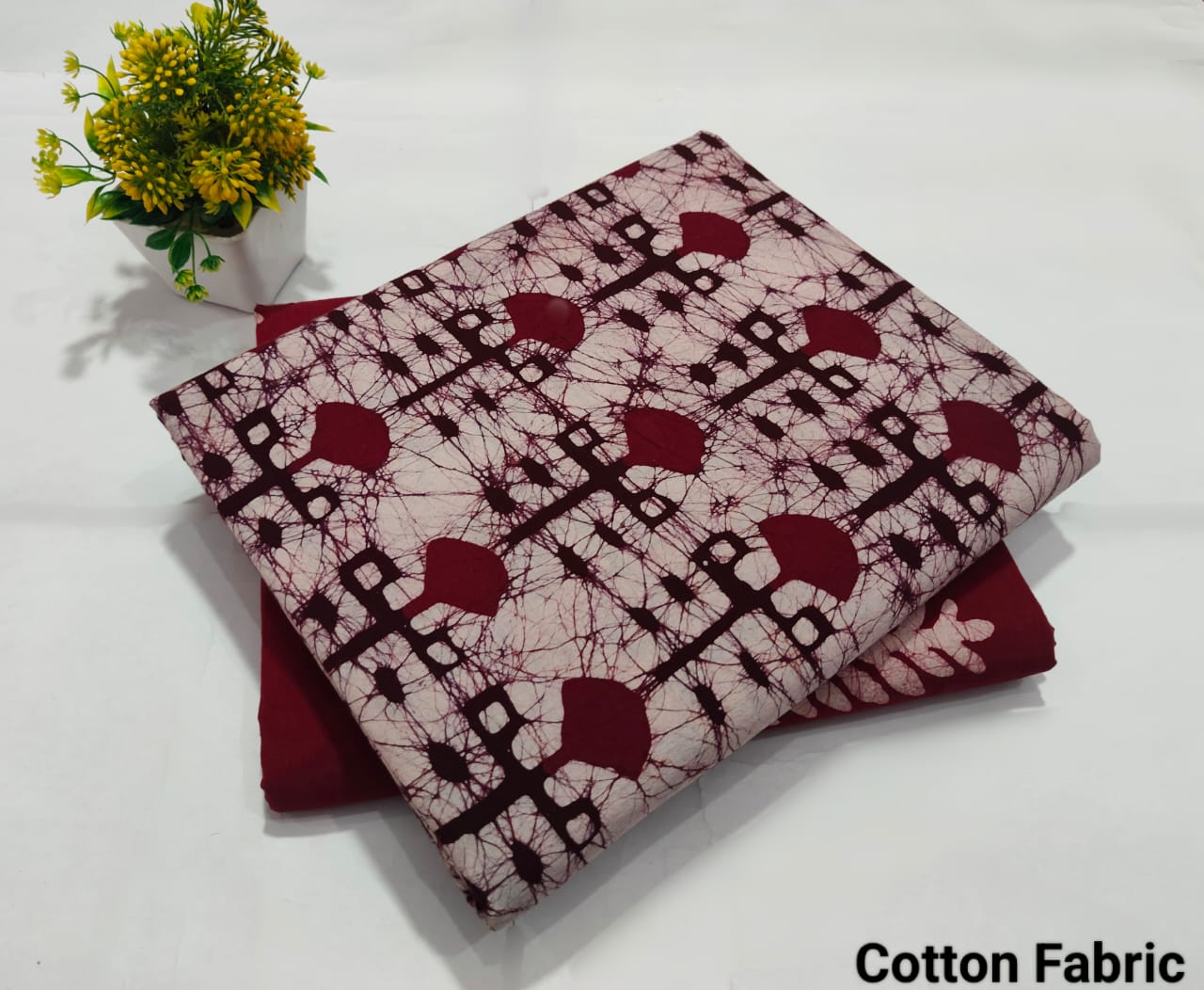 Off White Maroon Printed Cotton Fabric – Designer Kurti Material (BFTB67)