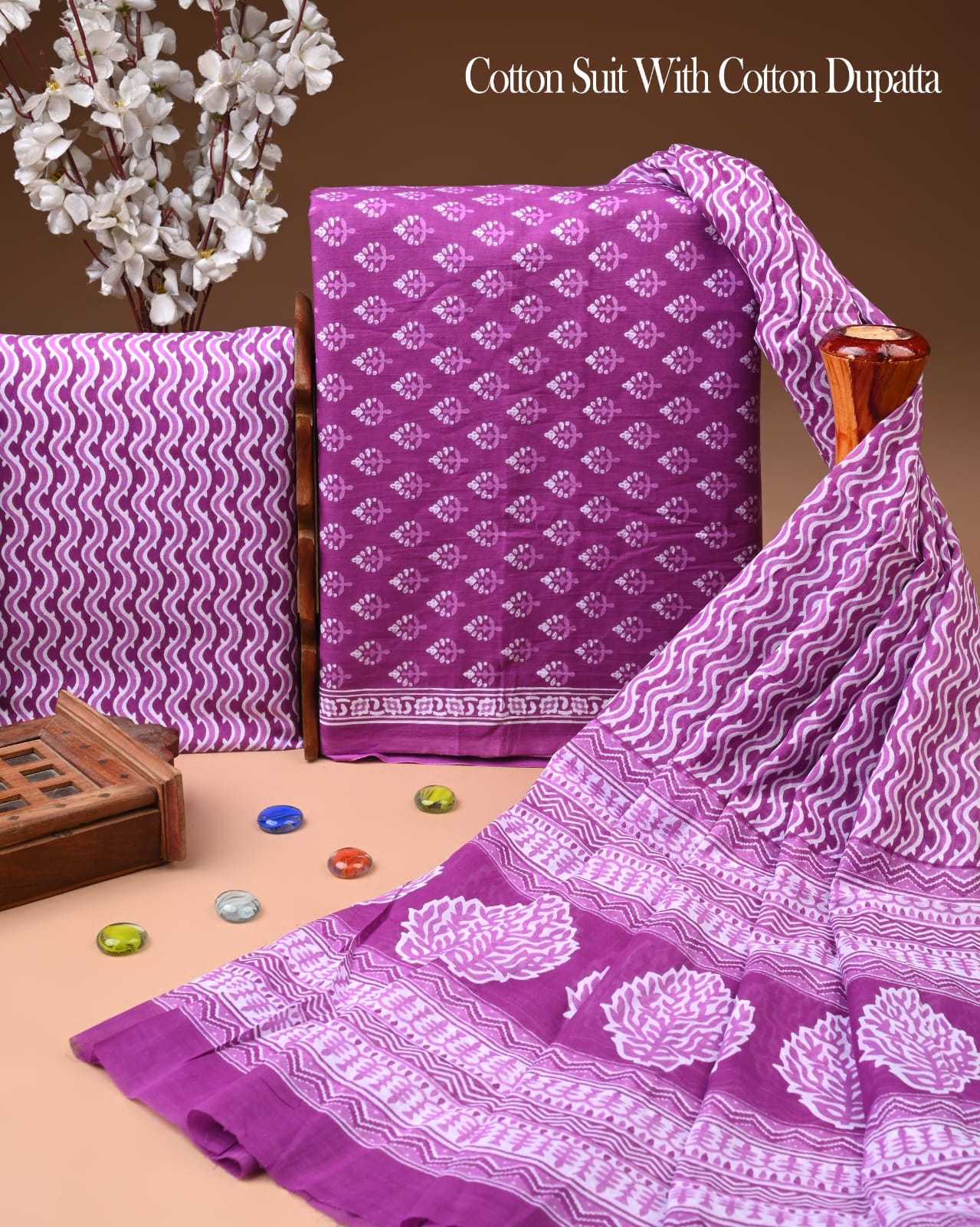 Exclusive Hand Block Cotton Suit With Cotton Dupatta(BFCOT147)