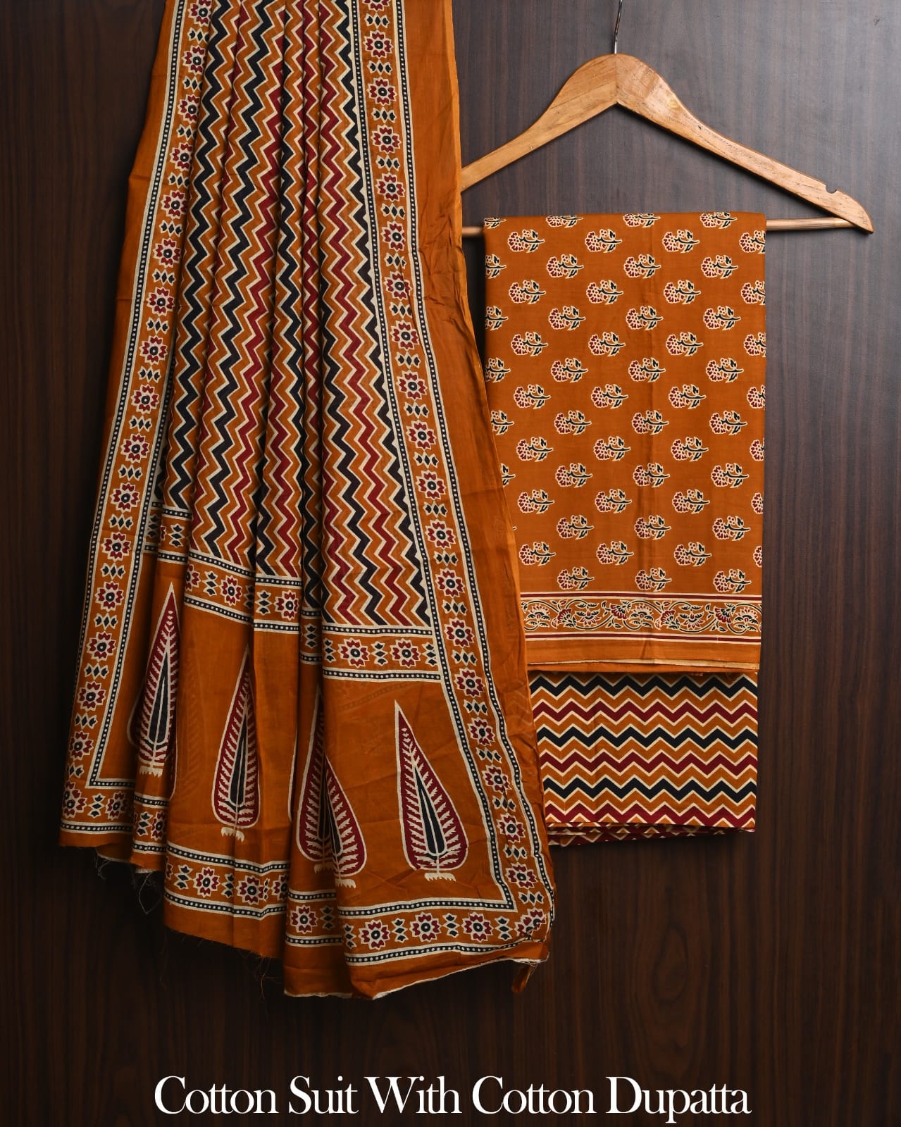 Exclusive Hand Block Cotton Suit With Cotton Dupatta(BFCOT189)