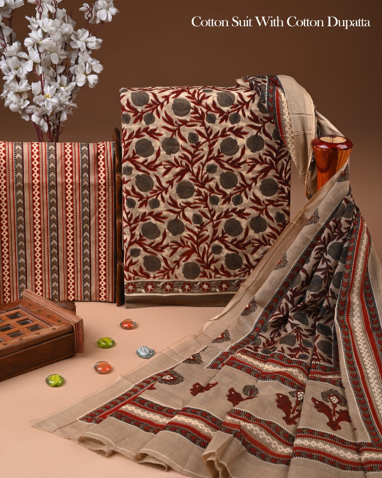 Exclusive Hand Block Cotton Suit With Cotton Dupatta(BFCOT168)