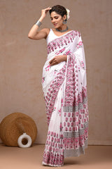 Traditional Authentic Hand Block Printed Pure Organic Cotton Sarees With matching Blouse