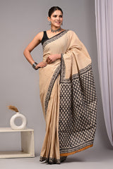 Traditional Authentic Hand Block Printed Pure Organic Cotton Sarees With matching Blouse