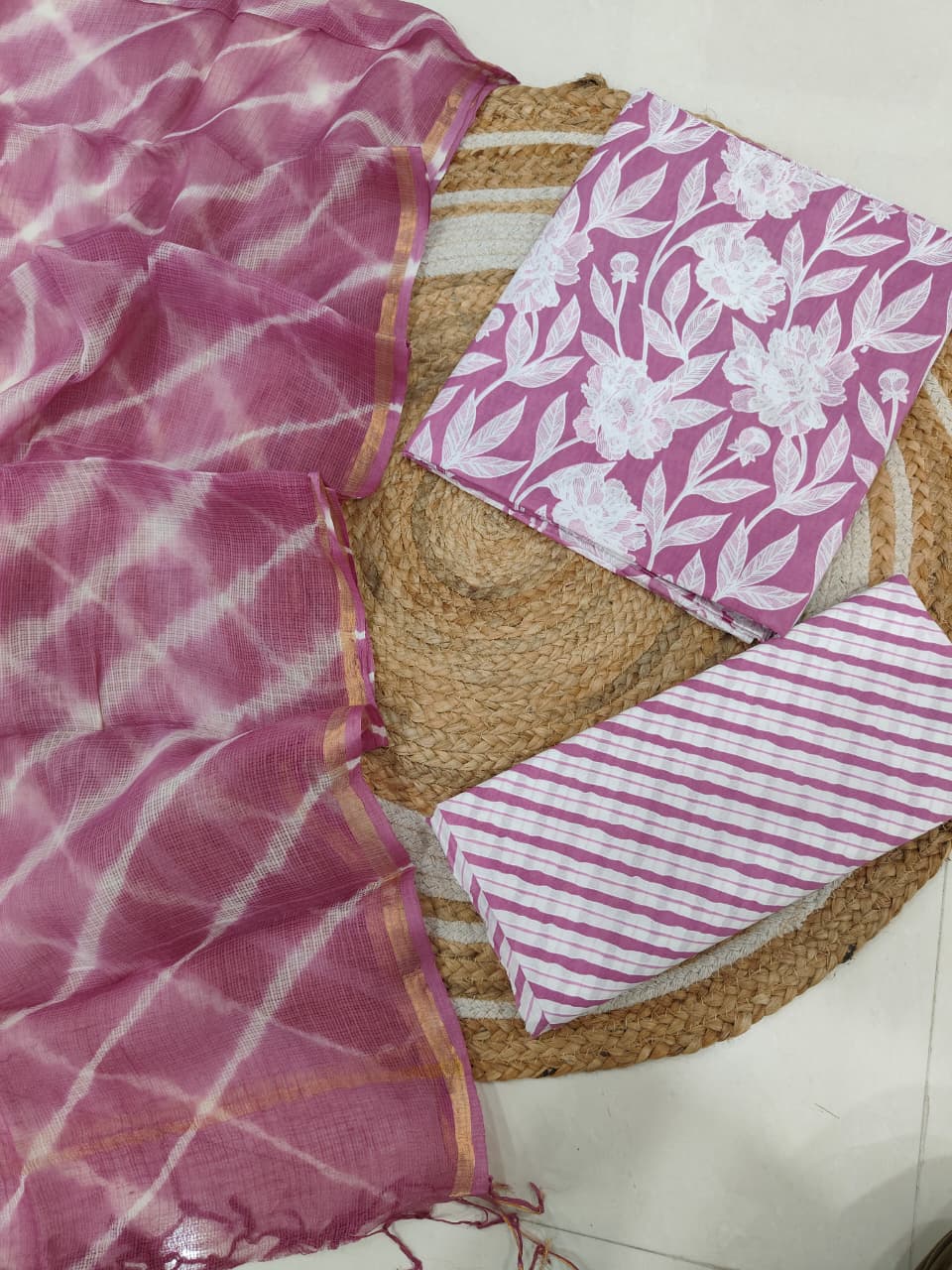 Premium Sanganeri Printed Cotton Suit With Kota Doria Duppta(BFCOTKD38)