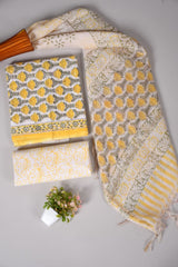 Hand Block Printed Cotton Suit With Chnaderi Dupatta Suit Sets
