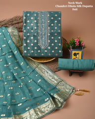 Chanderi Silk Suit with Dhola Silk Dupatta & Heavy Neck Embroidery