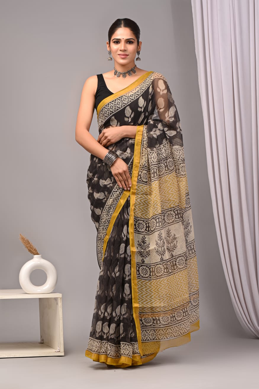 Exclusive hand Block Printed Kota Doria Saree (BFKS11)