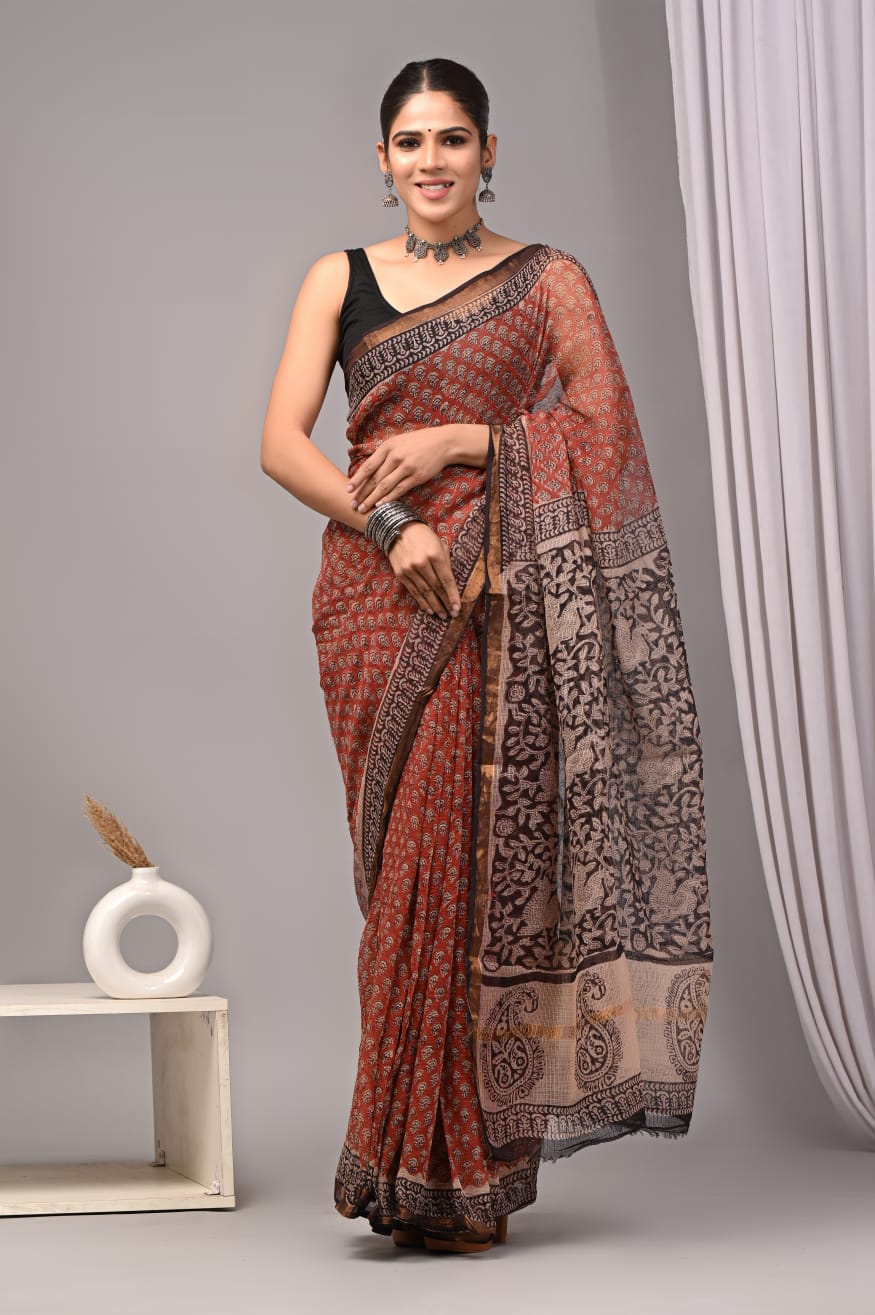 Exclusive hand Block Printed Kota Doria Saree (BFKS12)
