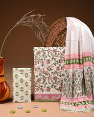 Premium  Hand Block Cotton Suit With Chiffon Dupatta Suit Sets