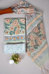 Hand Block Printed Cotton Suit With Chnaderi Dupatta Suit Sets