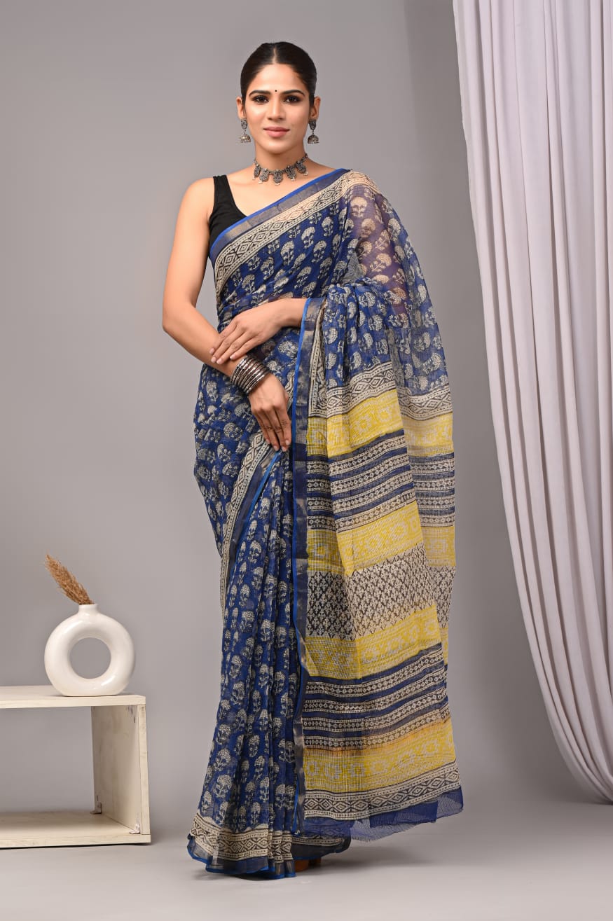 Exclusive hand Block Printed Kota Doria Saree (BFKS13)