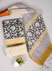 Hand Block Printed Cotton Suit With Chnaderi Dupatta Suit Sets