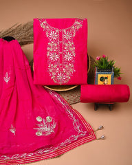 Chanderi Silk Suit with Dhola Silk Dupatta & Heavy Neck Embroidery