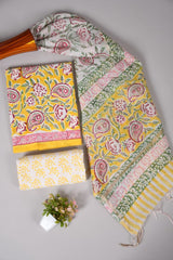 Hand Block Printed Cotton Suit With Chnaderi Dupatta Suit Sets