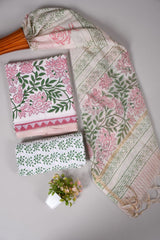 Hand Block Printed Cotton Suit With Chnaderi Dupatta Suit Sets