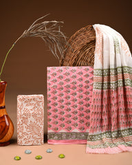 Premium  Hand Block Cotton Suit With Chiffon Dupatta Suit Sets