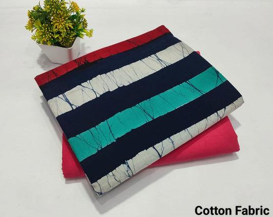 Multicolor Stripe Cotton Fabric – Blue Red Printed Cotton Material (BFTB01)