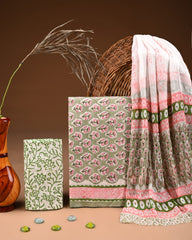 Premium  Hand Block Cotton Suit With Chiffon Dupatta Suit Sets