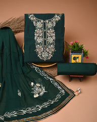 Chanderi Silk Suit with Dhola Silk Dupatta & Heavy Neck Embroidery